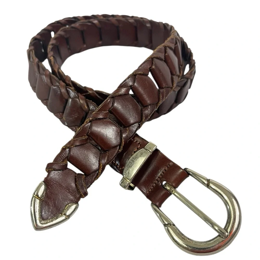 Leather Belt 36 Woven Brown Full Grain Cowhide Made in Argentina